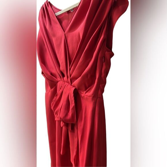 NWT Trina Turk Women’s 8 Red Midi Bijou Dress with Gathered Cap Sleeves & Front - Picture 13 of 16